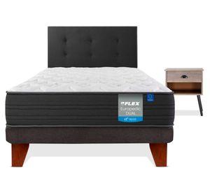 Cama europea Europedic dual 1 plaza + respaldo Royal negro + velador Rock