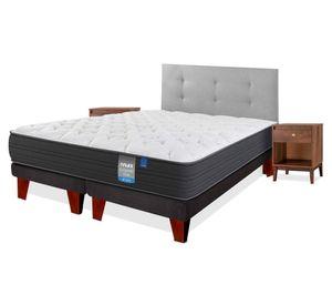 Cama europea Europedic dual 2 plazas base dividida + respaldo Royal gris + velador Atenas