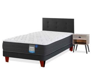 Cama europea Europedic dual 1 plaza + respaldo Royal negro + velador Rock