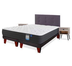 Cama europea Europedic dual king base dividida + respaldo Royal grafito + velador Rock