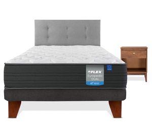 Cama europea Europedic dual 1.5 plazas + respaldo Royal gris + velador Atenas