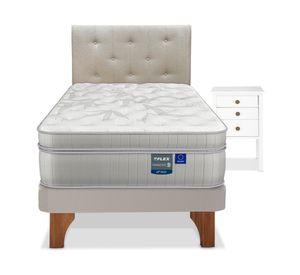 Cama europea Paradise arena 1.5 plazas + 1 respaldo Almendra + velador Roma
