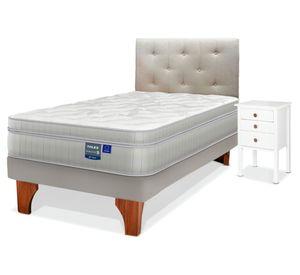 Cama europea Paradise arena 1.5 plazas + 1 respaldo Almendra + velador Roma