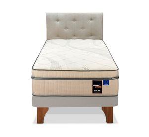 Cama europea Máximo Cobre 1.5 plazas + respaldo Almendra