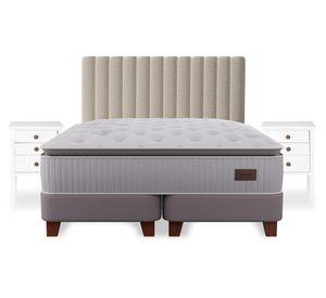 Cama europea Heritage 2 plazas base dividida + respaldo Tubular + velador Roma