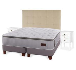 Cama europea Heritage Súper king base dividida + respaldo Design crudo + velador Roma