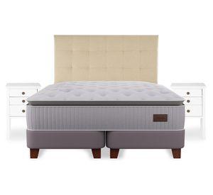 Cama europea Heritage king base dividida + respaldo Design crudo + velador Roma