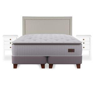 Cama europea Heritage king base dividida + respaldo Tachas + velador Roma