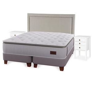 Cama europea Heritage Súper king base dividida + respaldo Tachas + velador Roma