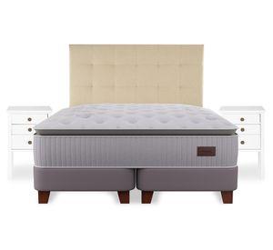 Cama europea Heritage 2 plazas base dividida + respaldo Design crudo + velador Roma