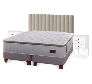 Cama europea Heritage king base dividida + respaldo Tubular + velador Roma
