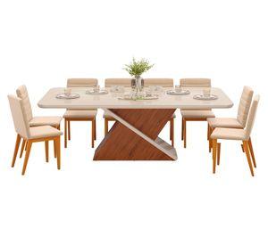 Comedor 8 sillas Zafira café 81.5x100x200 cm