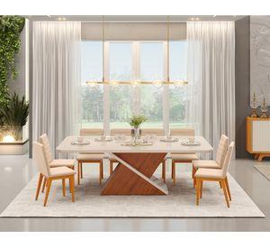 Comedor 8 sillas Zafira café 81.5x100x200 cm