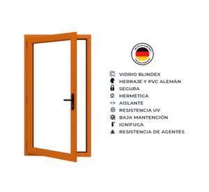 Puerta 95x200 cm PVC alemán termopanel Blindex roble
