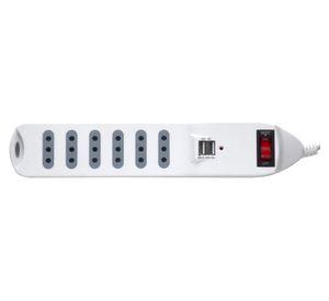 Alargador múltiple 6 posiciones 2 USB-A 5 m 10A 250V blanco