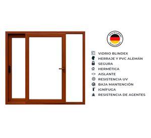 Ventana corredera 195x205 cm PVC alemán termopanel Blindex roble dorado
