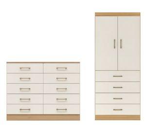 Combo Clóset 2 puertas 4 cajones + Cómoda 10 cajones café/beige