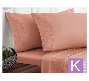 Juego sábanas Broderie Santorini rosa King