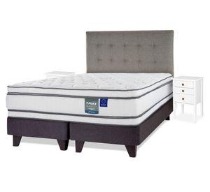 Cama europea Majesty king base dividida + 1 respaldo Design gris + 2 velador Roma