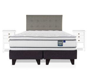 Cama europea Majesty súper king base dividida + 1 respaldo Design gris + 2 velador Roma