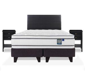 Cama Europea Majesty 2 plazas base dividida respaldo Modern + 2 veladores Rover
