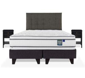 Cama europea Majesty 2 plazas base dividida + 1 respaldo Design grafito + 2 velador Rover
