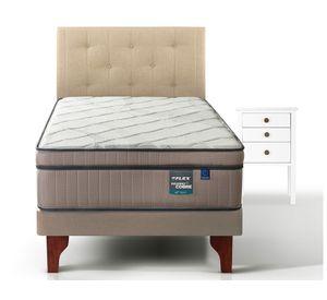 Cama europea Máximo Cobre 1.5 plazas + respaldo Almendra + velador Roma