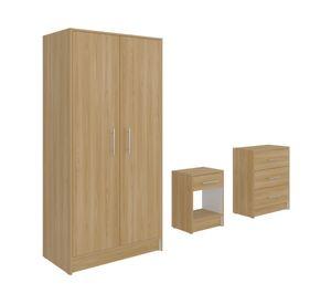 Clóset 2 puertas + Cómoda 3 cajones + Velador 1 cajón Francis fresno europeo/blanco