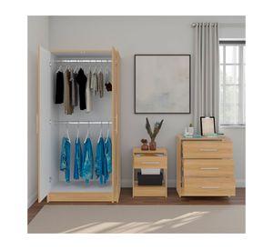 Clóset 2 puertas + Cómoda 3 cajones + Velador 1 cajón Francis fresno europeo/blanco