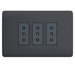 Placa Genesis armada con toma corriente triple 10 A 2P+T black