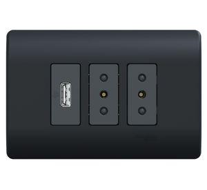 Placa Genesis armada 2 toma corriente 10 A + 1 USB black