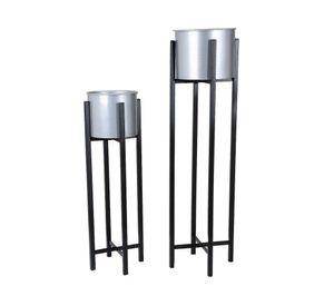 Macetero pedestal plateado 2 un.