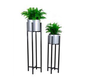 Macetero pedestal plateado 2 un.