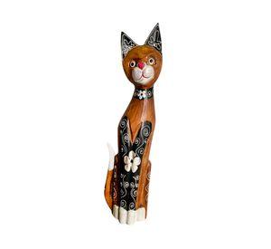 Gato madera artesanal 60 cm café/negro