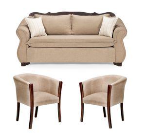 Living 311 Afgano beige sofa resortes + 2 sitiales madera