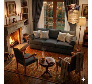 Juego de Living 311 Antonia marengo sofa con resortes + 2 sitiales madera