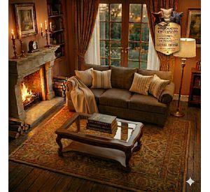 Juego de Living 311 Antonia cafe sofa con resortes + 2 sitiales madera