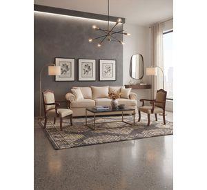 Juego de Living 311 Antonia beige claro sofa con resortes + 2 sitiales madera