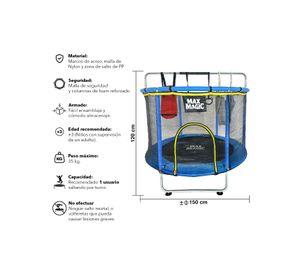 Cama Elástica Infantil Max Magic Azul con Accesorios 150cm