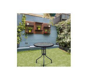 Mesa de terraza de vidrio y acero 70x60 cm Negra
