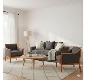 LIVING 311 ROMEO MARENGO SOFA 3 CUERPOS RESORTES + 2 SITIALES DE MADERA