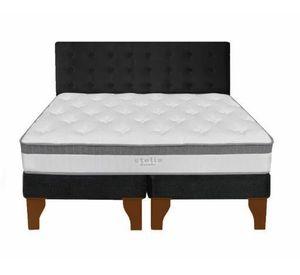 Cama Europea Stella 2 Plazas + Respaldo Capitoné Negro