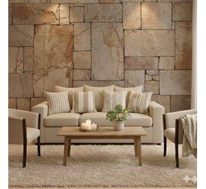 Living 311 Kabul  Beige  sofa 3 cuerpos + 2 sitiales madera