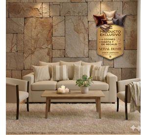 Living 311 Kabul  Beige  sofa 3 cuerpos + 2 sitiales madera
