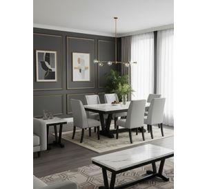 Set de Comedor 6 Sillas Rodeus + Mesa de Centro Mármol Blanco