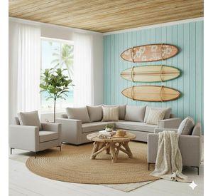 Living 311 Matilda gris claro seccional y 2 poltronas con resortes