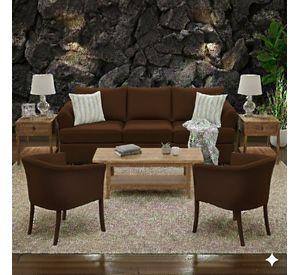Juego de Living Pastora cafe 311 sofa resortes + 2 sitiales madera