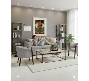 Living 311 Kabul gris sofa 3 cuerpos + 2 sitiales madera