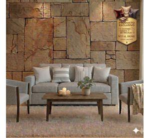 Living 311 Kabul gris sofa 3 cuerpos + 2 sitiales madera