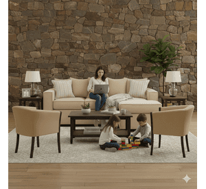 Living 311 Havanna beige seccional 3 cuerpos con resortes + 2 sitiales